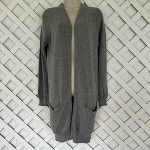 Theory 100% Cashmere Long Line Open Front Cardigan Sweater Pockets Gray M
